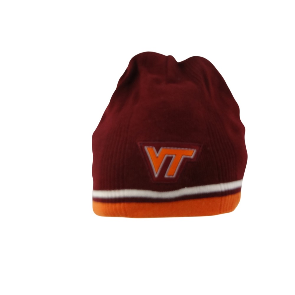 NCAA Virginia Tech Hokies Reversible Knit Beanie Hat Maroon Orange VT Logo‎ Mens